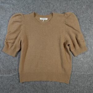 Frame Sweater Womens Small Frankie Cashmere Luxury V-Neck Cafe au Lait Tan Brown